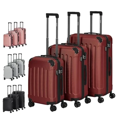 Bild av Arebos 3 delar Resväskset med hårt skal I ABS Trolley resväskeset resväska teleskophandtag inkl. dragkedjelås, 360 hjul set M L XL, röd