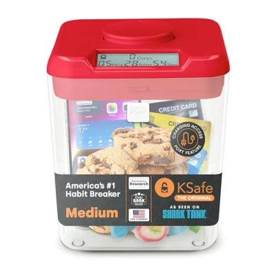 Bild av Kitchen Safe Time Locking Container (Medium), Timed Lock Box for Cell Phones, Snacks, and other unwanted temptations (Red Lid + 5.5 Clear Base)