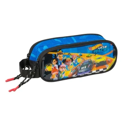 Bild av Safta HOT WHEELS LET&#039;S RACE Dubbelt pennfodral för barn, barnfodral, perfekt skolbarn, bekväm och mångsidig, kvalitet styrka, 21 x 6 8 cm, Blå/svart, M, Avslappnad