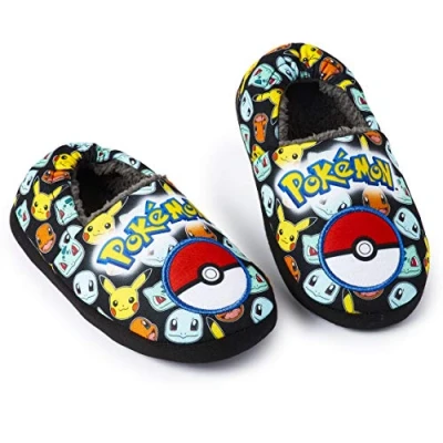 Bild av PoKéMoN Pokmon tofflor för pojkar över hela utskriften Pikachu Charmander Squirtle, Warm Fleece fodrade barn med icke halksula, barn, 13 Storbritannien, Mång