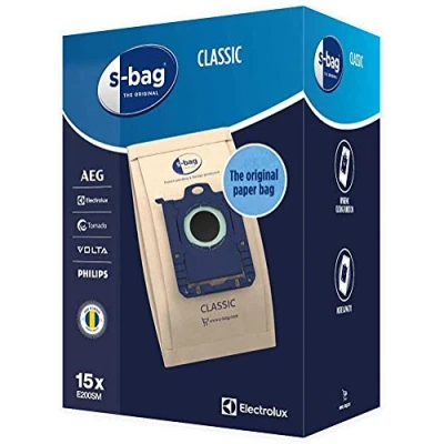 Bild av Electrolux E200SM S bag Classic Dammsugarpåsar i papper, En högkvalitativ papperspåse som filtrerar bort mer än 95% av allt damm och alla partiklar, 15 påsar papper
