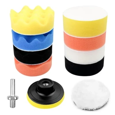 Bild av Newpop 11 stycken poleringssvamp bilset, poleringsdynor svampar poleringsfäste set, polering lammull dyna svampset 3 tum, poleringsset poleringsplattor kit för slipning och vaxning