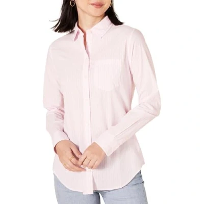 Bild av Amazon Essentials dam klassisk passform långärmad knapp ner poplin skjorta, rosa, rand, X Small