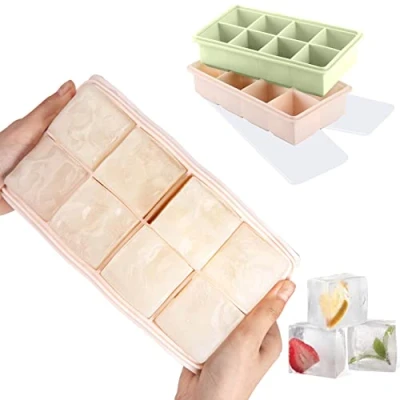 Bild av LessMo isbitsform, förpackning med 2 XXL silikonisbitar lock, BPA fri för 16 stora isbitar (5 cm) [Uppdaterad] (rosa grön)