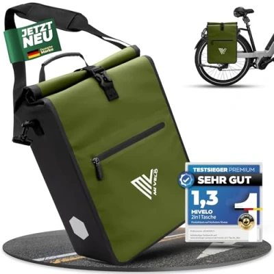 Bild av MIVELO 2 i 1 cykelväska för bagagehållare, pakethållare, väska, 100 % vattentät bagagehållare (grön, 25 l)