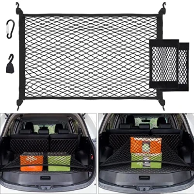 Bild av Uihol Nät för bagageutrymme, bil, bagagenätet sträcker sig till 140 x 100 cm, förvaringsnät biltak + 2 organiserare, nätficka 4 stålkarbinhakar ABS krokar, elastisk kant,