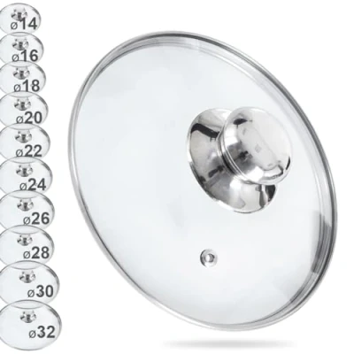 Bild av orion group glaslock med rostfri ring för gryta och panna Ø (16 cm) 14, 16, 18, 20, 22, 24, 26, 28, 30, 32 cm 200C värmebeständigt glas pannlock universellt lock