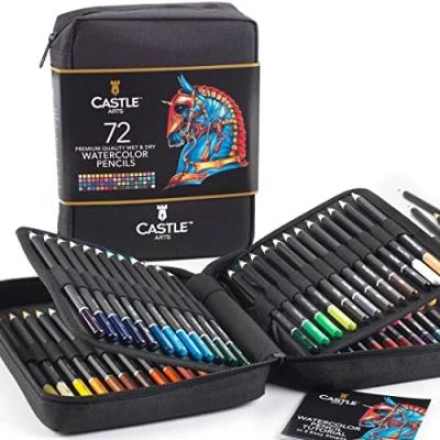 Bild av Castle Art Supplies 72 akvarellfärgpennor i dragkedja för vuxna konstnärer Kvalitetskärnor med levande färger att skapa vackra blandade effekter vatten Inkluderar reseväska