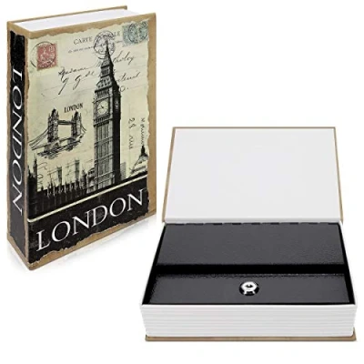 Bild av Navaris Viktkassaskåp, gömställe, storlek L med 2 x nycklar 24 16 5 cm London design bokkassaskåp attrapp hemligt fack bok gömställ