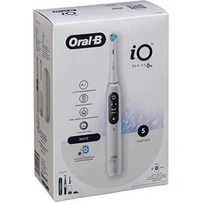 Bild av Oral B iO Series 6 Elektrisk tandborste/elektrisk tandborste, 2 borstborstar, 5 rengöringslägen för tandvård, magnetteknik, display och resefodral, present man/kvinna, designad av brun, vit
