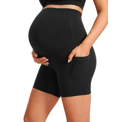 Bild av CRZ yoga Dam Butterluxe moderskap cyklist shorts med fickor 12,7 cm Over The Belly graviditet träning atletisk, Svart, XL