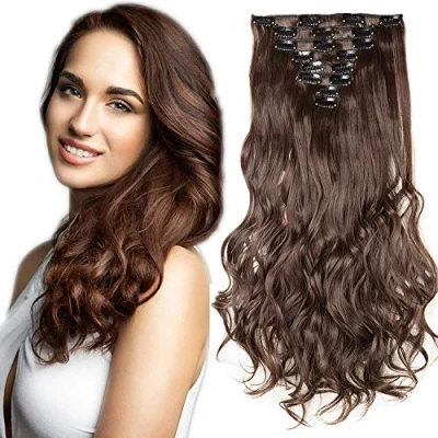 Bild av Klämma i Hårförlängningar 8 st Vågig Hår Hårförlängd Clip in Extensions Vinka Mellan Brun 1 43 cm/17 tum