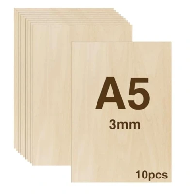 Bild av WISYOK 10 x A5 Plywood, Plywoodskivor av björk, Multiplexplattor, Basträplåt, Oavslutade Träskivor, Multiplexskivor, Björkskivor Perfekt för Pyrografi, Laserskärning, Målning 210x150*3 mm