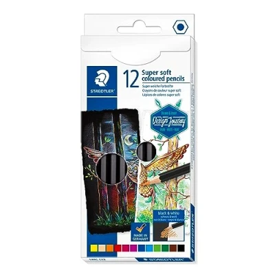 Bild av STAEDTLER Buntstifte super soft, klassisches Sechskantformat, weiche Mine, hohe Deckkraft auf hellem und dunklem Papier, Kartonetui mit 12 leuchtenden Farben, 149C C12