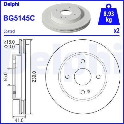 Bild av DELPHI BG5145C Disque de frein 239 20 4 ventilé revêtu non traité sans roulement roue, bague ABS