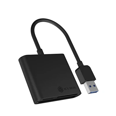 Bild av ICY BOX IB CR301 U3 USB 3.0 Type A kortläsare för CF, SD och microSD minneskort, 3.0, aluminiumhölje, inbyggd kabel, svart