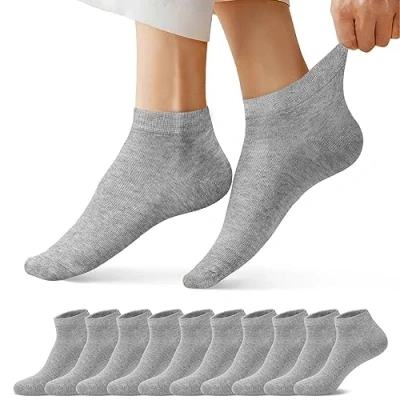 Bild av FALARY Sneaker Strumpor Män Kvinnor Sneakers Kort 10 par Bomull Dndningsbara Halvstrumpor Unisex Grå 35 38