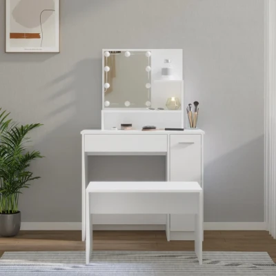 Bild av vidaXL Sminkbord LED vit konstruerat trä