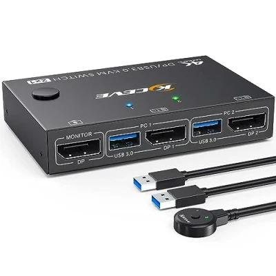 Bild av YOUTINGHDAV USB 3.0 KVM switch Displayport 4K@144 Hz, 2 PC 1 monitor 8K@30 DP omkopplare i ut för delar 4 enheter tangentbord mus med trådlös fjärrkontroll