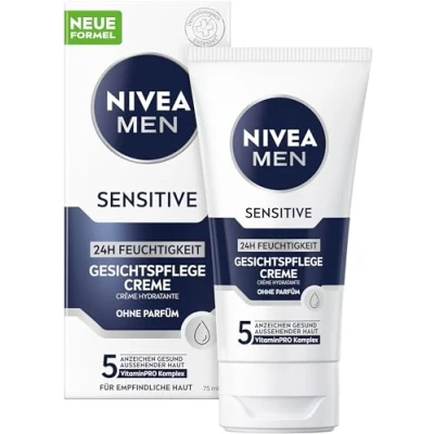 Bild av NIVEA MEN Sensitive ansiktsvård kräm, 24h fuktkräm för känslig mäns hud, lugnande ansiktskräm lindring av hudirritation (75 ml)