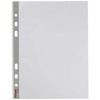 Bild av Esselte kraftig stansad ficka, paket med 25, rymmer upp till 20 A5 ark, genomskinlig, matt, 85 mikron PP material, 47183