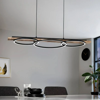 Bild av EGLO Boyal LED pendellampa, brun, längd 101 cm, trä, 3 lampor.