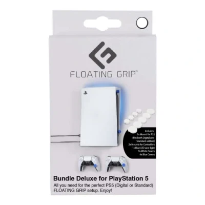 Bild av PlayStation 5 Wall Mount by FLOATING GRIP Sleek Mounting Kit for Hanging PS5 Gaming Console &amp; 2 Controllers Strong Slim Ropes Effective Ventilation, Easy to Install System