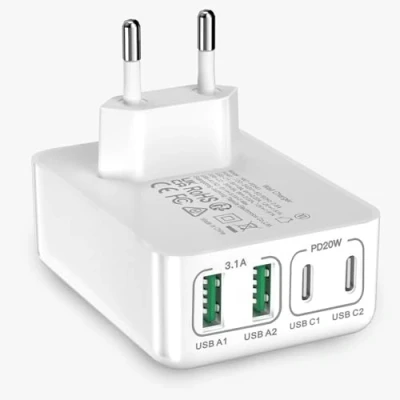 Bild av USB C laddare, 40W 4 portars laddningsblock, snabbladdare PD 3.0 nätadapter, kompatibel med iPhone 12/13/14/15/GalaxyS23/S22/Xiaomi/Google/tablet