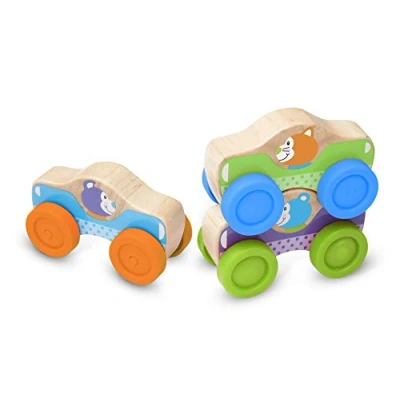 Bild av Melissa &amp; Doug , Staplingsbilar med djur Babylek Träleksak 3+ Present för pojke eller flicka
