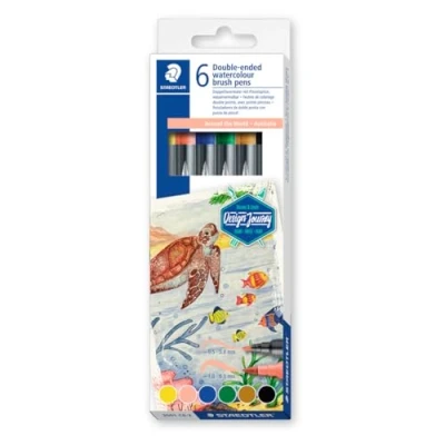 Bild av STAEDTLER 3001 C6 2 Design Journey akvarellpenselpennor Around the World Series Australien (förpackning med 6 blandade färger)