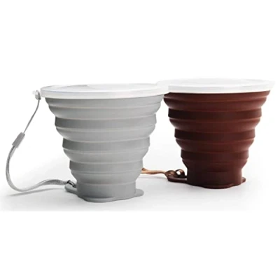 Bild av hopfällbar silikonkopp, DEHUB silikon resekopp, bärbar kaffemugg med lock, större kapacitet 270 ml lätt resemugg för utomhus camping vandring, 2 pack
