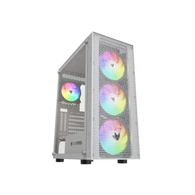 Bild av Oversteel Azurite Gaming PC chassi Kompatibelt med ATX , Micro och ITX kort, 4 120 mm A RGB fläktar ingår, Mesh front, vertikal installation, härdat sidoglas, USB 3.0, vit