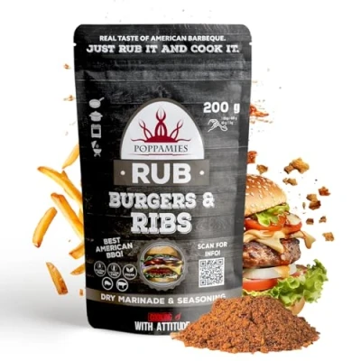 Bild av Poppamies Burgers &amp; Ribs BBQ Rub, Torrmarinad Krydda Perfekt för Nötkött, Fläsk Utmärkt på Grillen, i Ugnen Stor Förpackning (200g)