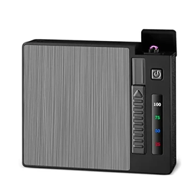 Bild av Nizirioo Cigarettfodral tändning 2 i 1 elektrisk dubbelbåge cigarettbox bilutmatning med digital batteriindikator fylld 20 cigaretter USB uppladdningsbar gåvor