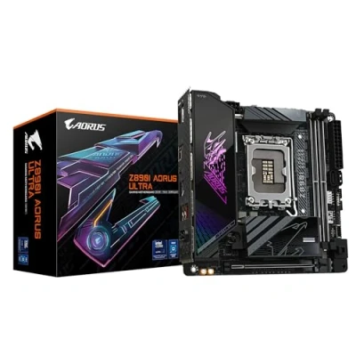 Bild av GIGABYTE Z890I AORUS Ultra moderkort stöder Intel Core (Series 2) processorer, 8+1+2 faser VRM, upp till 8800MHz DDR5 (OC), 1xPCIe 5.0 + 4.0, Wi Fi 7, 2,5 GbE LAN, Thunderbolt 4