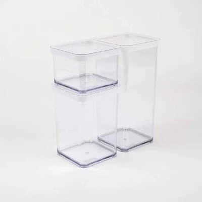 Bild av Rotho Loft Set om 3 förvaringsburkar olika storlekar, livsmedelssäker plast (SAN) BPA fri, transparent/vit, 1 x 0,5 l 1,5 (21,2 11,4 23,5 cm)