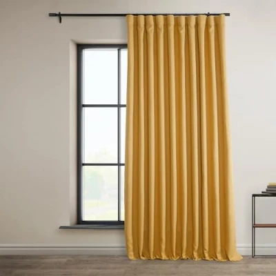 Bild av HPD Halvt pris draperier falskt linne mörkläggningsgardiner för rum 258 cm långa extra breda lyxiga linnegardiner sovrum och vardagsrum (1 panel), 100 B x 108 L, maskros guld