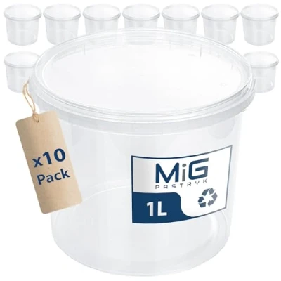 Bild av MIG transparent hink med lock 1 l 10 x lufttät och livsmedelssäker plasthink stapelbar liten för hushåll industri perfekt insättning förvaring