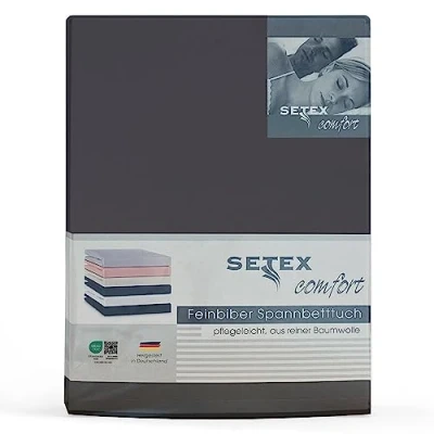Bild av Setex fint bäver lakan med elastiskt band gosig mjuk spännlakan av 100% bomull gummiband sängkläder året runt 90 x 200 cm svart