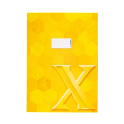 Bild av HERMA 20081 häftkuvert A4 kartong gul, 10 stycken, förädlat häftfodral med märkningsfält av robust och extra starkt papper, häftskydd hexagonmönster motiv för skolhäfte, färgad