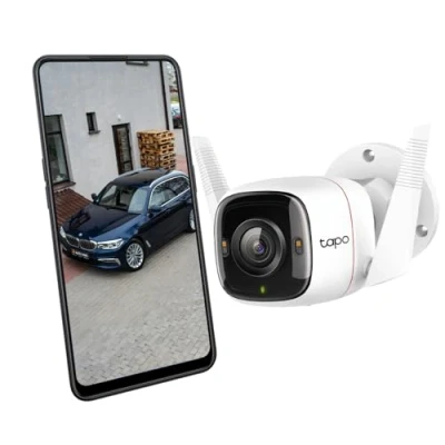 Bild av TP Link Tapo C320WS WiFi 2.5K säkerhetskamera, inomhus och utomhus, IP66, 30 m mörkerseende, 2 vägs ljud, rörelsedetektering, SD kort upp till 256 GB, kompatibel, kompatibel med Alexa Google