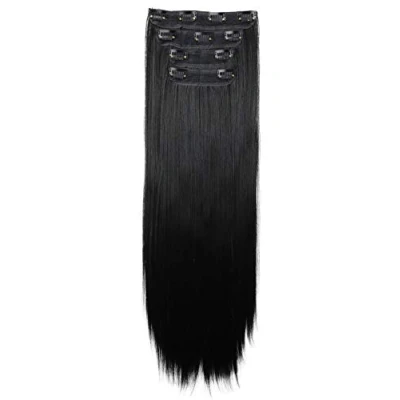 Bild av CAISHA XXL 60cm 4 delar set CLIP IN EXTENSIONS Hårförlängning Hårstycke Volumineus Rak Svart CES301
