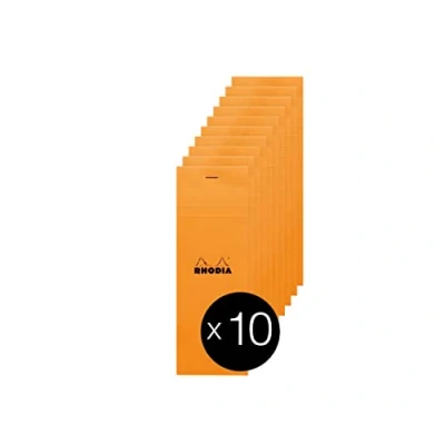 Bild av RHODIA 8200Cpack 8 shopping orange häftat anteckningsblock 7,4 x 21 cm små förpackningar 80 löstagbara ark Clairefontaine papper g/m² belagd kortomslag förpackning med 10 block
