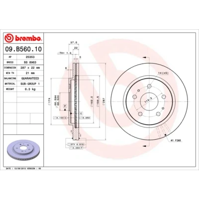 Bild av BREMBO 09.B560.10 Disque de frein 287 22 5 ventilé l&#039;intérieur DAIHATSU: Terios II