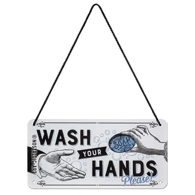 Bild av Nostalgic Art Plåtskylt i retrostil för upphängning, Wash Your Hands Varningsskylt som presentidé, av metall, Deko vintagedesign, 10 x 20 cm