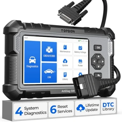 Bild av TOPDON OBD2 diagnostikenhet bil AD500, 4 systemdiagnostiska för ABS SRS motor och växellåda, 6 servicefunktioner olja, BMS, SAS, DPF, TPMS gasgaffelreglage, gratis livstidsuppgradering