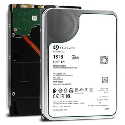 Bild av Seagate Exos X20, 18 TB HDD, 3,5 tums intern hårddisk, 256 MB cache SATA 6,0 GB/s, 7 200 rpm, HDD modellnummer : ST18000NM003D (renoverad)