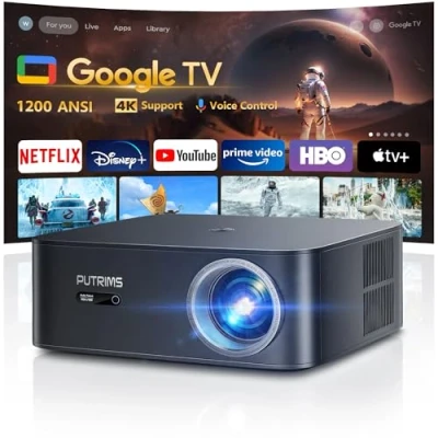 Bild av Projektor【Google TV &amp; autofokus och trapetskorrigering】 1000 ANSI lumen WiFi6 Bluetooth dagsljusprojektor 4K stöd Full HD 1080P, röststyrning videoprojektor för hemmabio/utomhus mobiltelefonprojektor