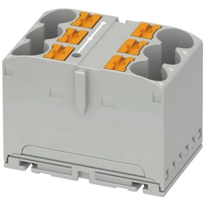 Bild av PHOENIX CONTACT PTFIX 6X10/S GY distributionsblock, 37 mm bredd, 206 AWG, 450 V nominell spänning, 57 A ström, 6 anslutningar, 0,5 mm² 16 tvärsnitt, grå, 10 stycken
