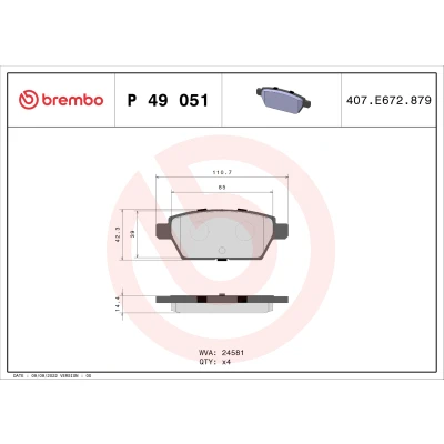 Bild av BREMBO P 49 051 Jeu de plaquettes frein contact signal d&#039;usure exclu sans accessoires MAZDA: 6 Berline, Break